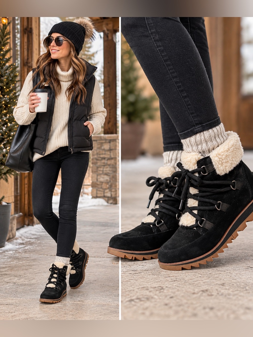 Sorel Harlow Lace Cozy Boots Women’s 8 Black Suede Faux Fur Ankle Boots